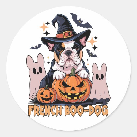 French Boo Dog Niedlich Französisch Halloween Ghos Runder Aufkleber (Vorderseite)