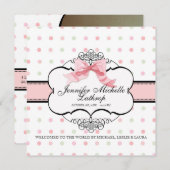 French Bow Damask Swirth Birth Announcement Girl Ankündigung (Vorne/Hinten)