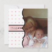 French Bow Damask Swirth Birth Announcement Girl Ankündigung (Rückseite)