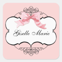 French Bow n Dots, Girl Baby Shower Sticker Siegel