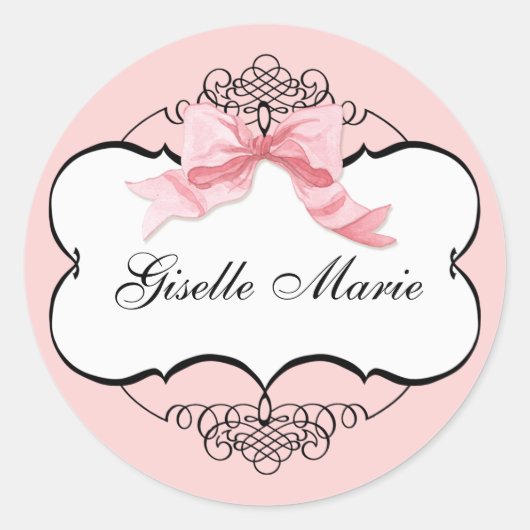 French Bow n Dots, Girl Baby Shower Sticker Siegel (Vorderseite)