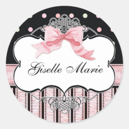 French Bow n Dots, Girl Baby Shower Sticker Siegel