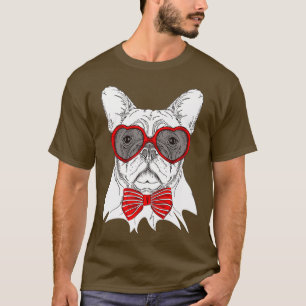 French Bull Dog Red Heart Brillen Bow Krawatte Day T-Shirt