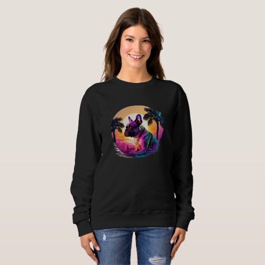 French Bulldog Aesthetic with Synthwave 80s Sweatshirt (Vorne ganz)