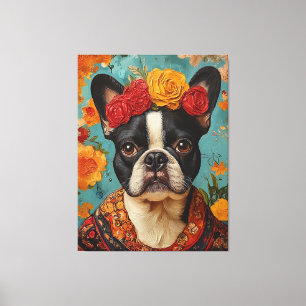 French Bulldog als Frida Kahlo Leinwanddruck