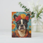 French Bulldog als Frida Kahlo Postkarte (Stehend Vorderseite)