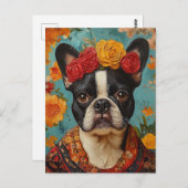 French Bulldog als Frida Kahlo Postkarte (Vorne/Hinten)