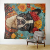 French Bulldog als Frida Kahlo Wandteppich (Beispiel (Horizontal))