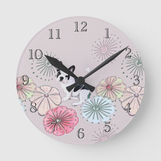 French Bulldog and Flowers Runde Wanduhr (Vorderseite)