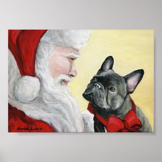 French Bulldog and Santa Claus Art Print Poster (Vorne)