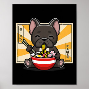 French Bulldog Anime Eating Noodle Poster