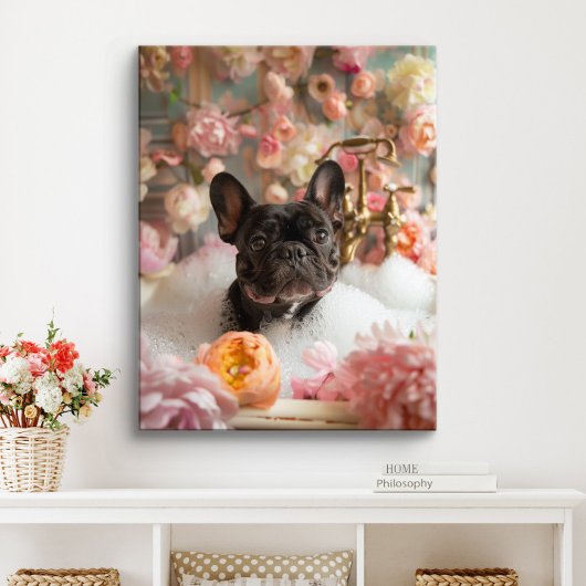 French Bulldog Art | Französische Küche in Badewan Leinwanddruck