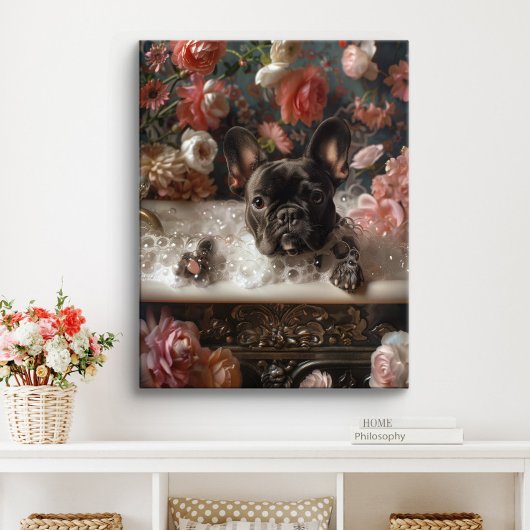 French Bulldog Art | Französische Küche in Badewan Leinwanddruck