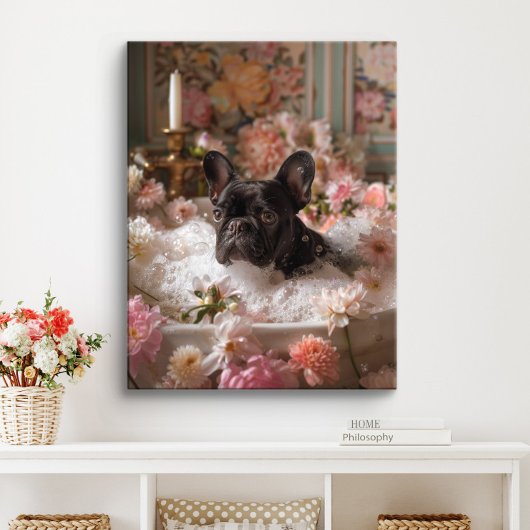 French Bulldog Art | Französische Küche in Badewan Leinwanddruck