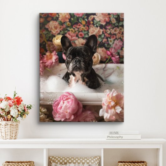 French Bulldog Art | Französische Küche in Badewan Leinwanddruck