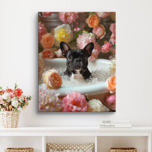 French Bulldog Art   Französische Küche in Badewan Leinwanddruck