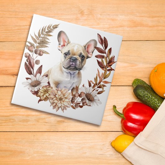 French Bulldog Autumn Kreath Fliese