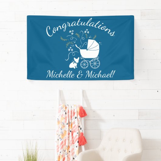 French Bulldog Baby Dusche Frenchy Frenchie Blue Banner (Insitu)