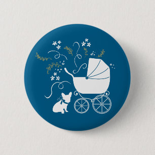 French Bulldog Baby Dusche Frenchy Frenchie Blue Button