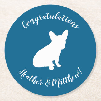 French Bulldog Baby Dusche Frenchy Frenchie Blue Runder Pappuntersetzer