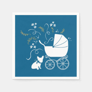 French Bulldog Baby Dusche Frenchy Frenchie Blue Serviette