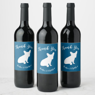 French Bulldog Baby Dusche Frenchy Frenchie Blue Weinetikett