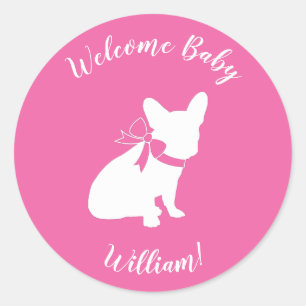 French Bulldog Baby Showroom Frenchy Frenchie Pink Runder Aufkleber
