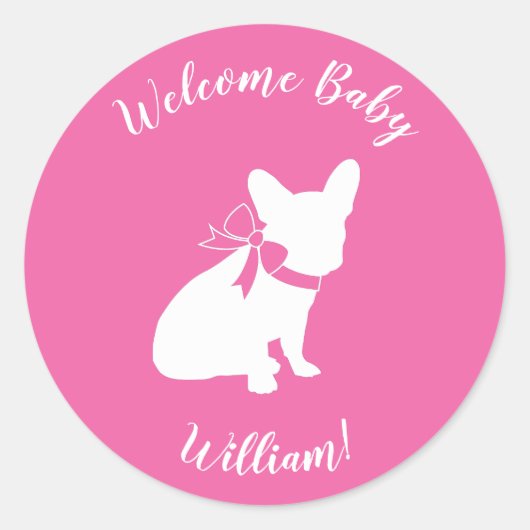 French Bulldog Baby Showroom Frenchy Frenchie Pink Runder Aufkleber (Vorderseite)