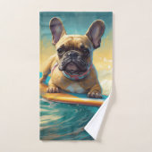 French Bulldog Beach Surfing Malerei Badhandtuch Set (Handtuch)
