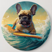 French Bulldog Beach Surfing Malerei Button (Vorderseite)