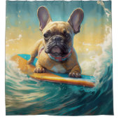 French Bulldog Beach Surfing Malerei Duschvorhang (Vorderseite)