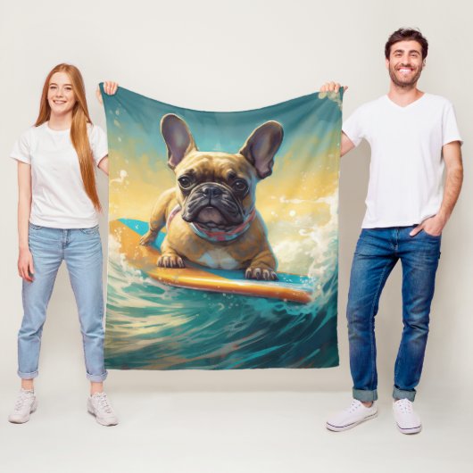 French Bulldog Beach Surfing Malerei Fleecedecke (Beispiel)