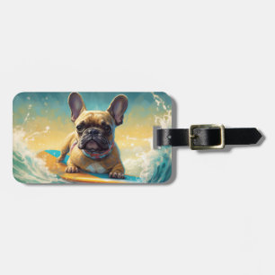 French Bulldog Beach Surfing Malerei Gepäckanhänger