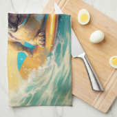 French Bulldog Beach Surfing Malerei Geschirrtuch (Viertel Falte)