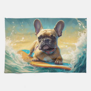 French Bulldog Beach Surfing Malerei Geschirrtuch