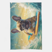 French Bulldog Beach Surfing Malerei Geschirrtuch (Vertikal)