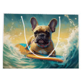 French Bulldog Beach Surfing Malerei Große Geschenktüte (Rückseite)