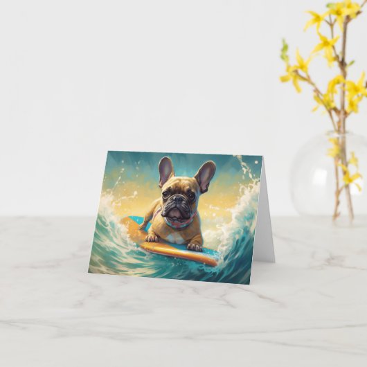 French Bulldog Beach Surfing Malerei Karte (Gelbe Blume)
