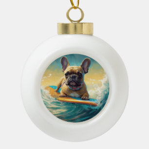 French Bulldog Beach Surfing Malerei Keramik Kugel-Ornament