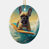 French Bulldog Beach Surfing Malerei Keramik Ornament (Rechts)