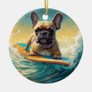 French Bulldog Beach Surfing Malerei Keramik Ornament