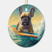 French Bulldog Beach Surfing Malerei Keramik Ornament (Links)
