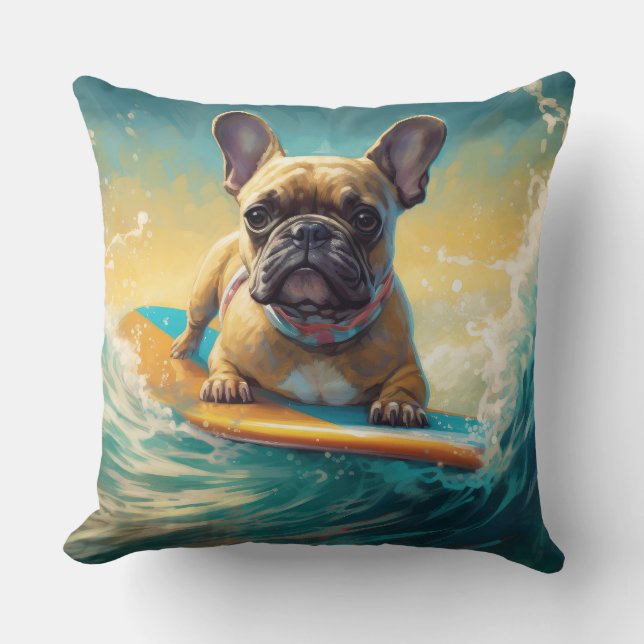 French Bulldog Beach Surfing Malerei Kissen (Vorderseite)