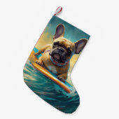 French Bulldog Beach Surfing Malerei Kleiner Weihnachtsstrumpf (Vorderansicht (hängend))