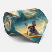 French Bulldog Beach Surfing Malerei Krawatte (Gerollt)