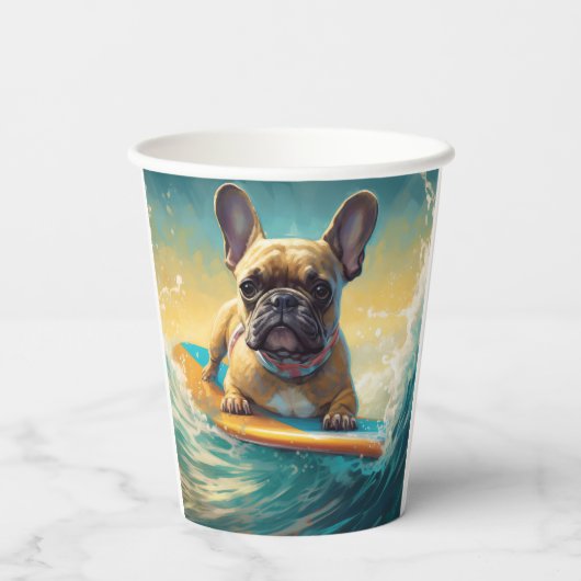 French Bulldog Beach Surfing Malerei Pappbecher (Rückseite)