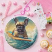 French Bulldog Beach Surfing Malerei Pappteller (Party)