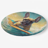 French Bulldog Beach Surfing Malerei Pappteller (Schrägansicht)