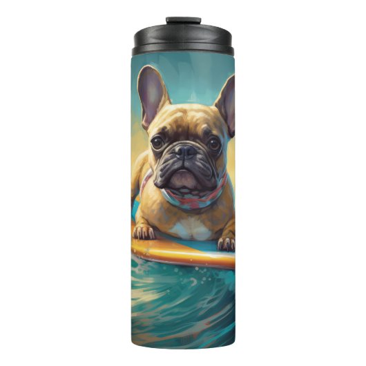 French Bulldog Beach Surfing Malerei Thermosbecher (Vorderseite)