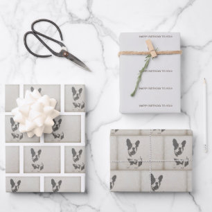 French Bulldog Birthday Wrapping Paper Geschenkpapier Set